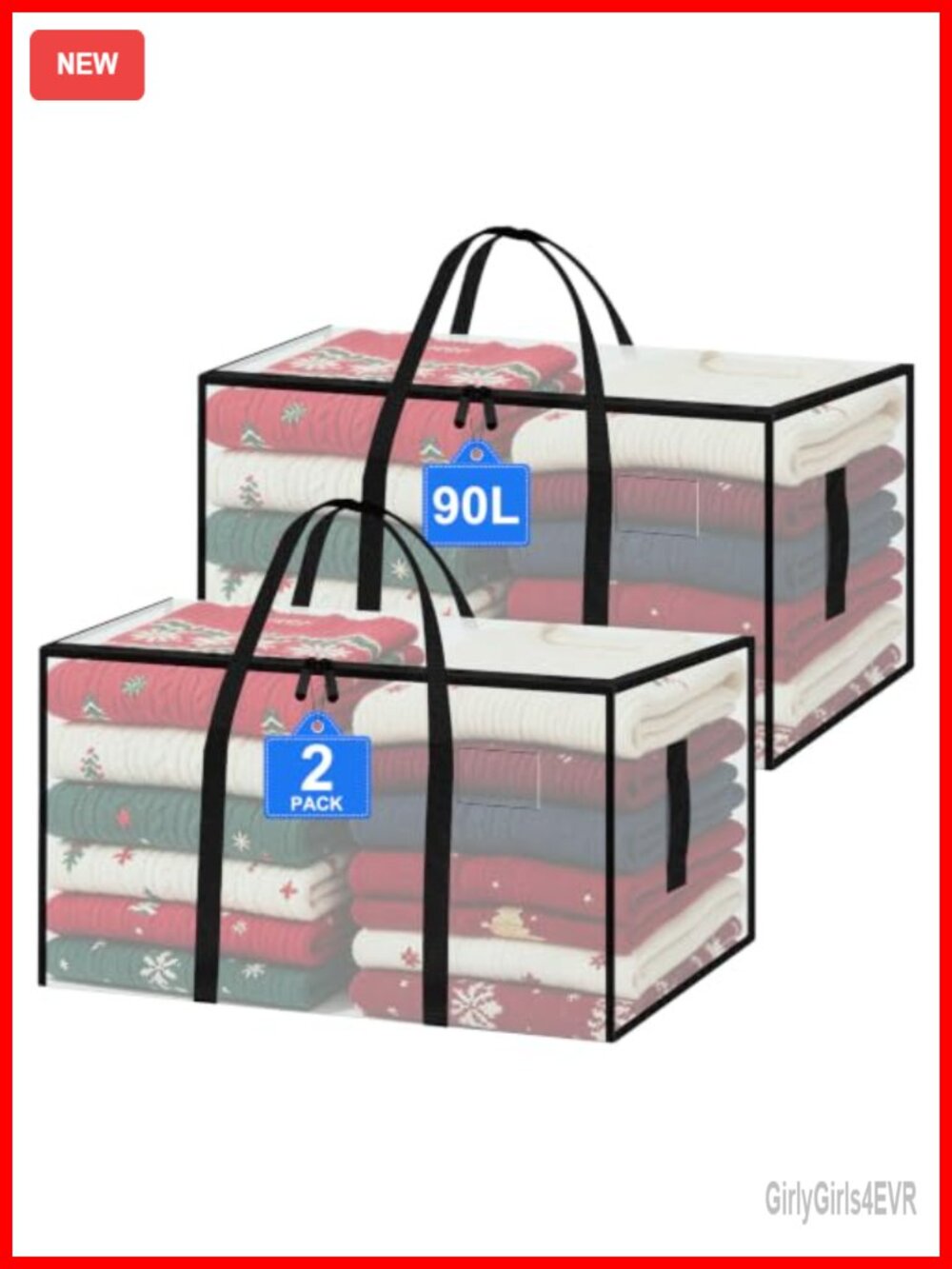 90L Clear Moving Bags Heavy Duty 2-Pack Tote Storage Boxes with Zipper
